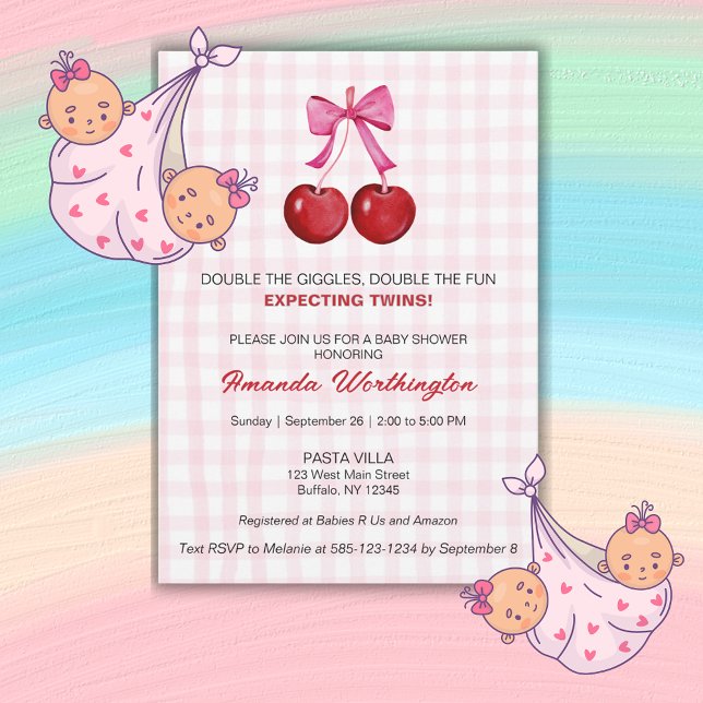 Carte Double la Fun Twin Girls Baby shower Flat Card (Créateur téléchargé)