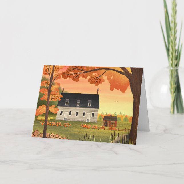 Carte double vierge de la ferme d'automne avec un  (Devant)