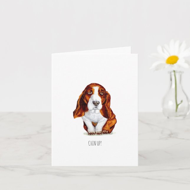Carte Douce Basset Hound Chin Up (Petite plante)