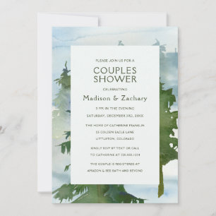Carte Douce Fête Prénatale Couple Forêt Montagne Aquarel