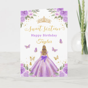 Carte Douce Fille Blonde Princesse Violette de 16 ans