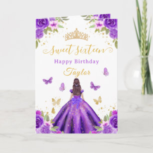 Carte Douce Fille Violette Princesse Brune de 16 Ans