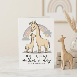Carte Douce Girafe Maman Bébé Premier Jour de la Fête de