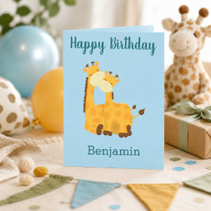 Carte Douce Paire de Girafes Bleu Ciel Anniversaire Enfa