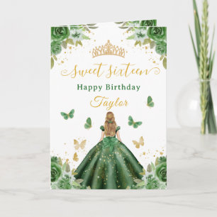 Carte Douce Princesse Verte Blonde de 16 ans
