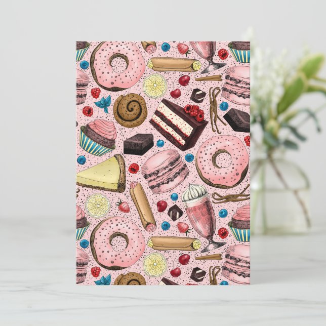 Carte Douceurs sur rose (Debout devant)