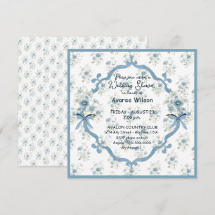 Carte Douche de Mariage en Floral Bleu