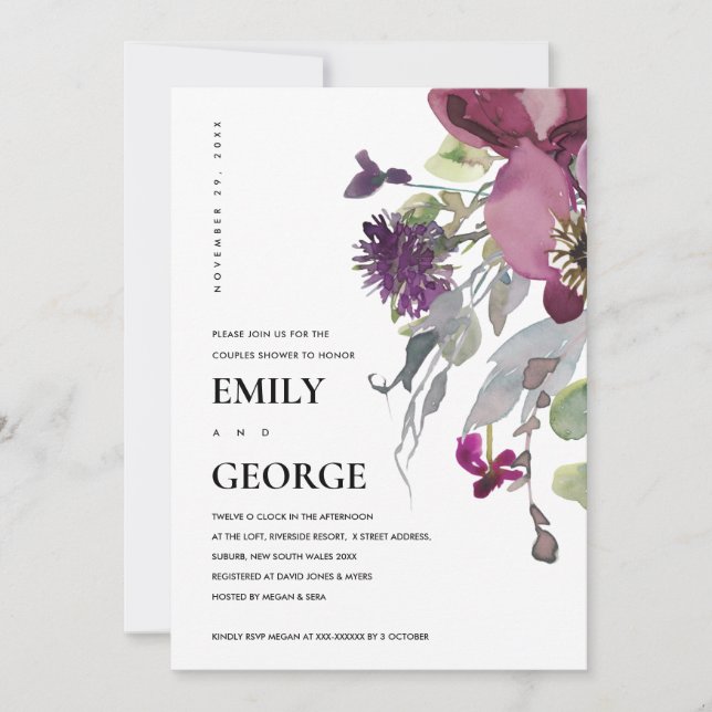 CARTE DOUCHE EN COUPLE FLORAL LILAC PEACH PURPLE (Devant)