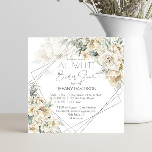 Carte Douche nuptiale blanche argentée cadre floral