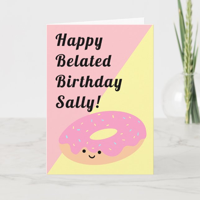 Carte Doughnut rose et jaune | Joyeux anniversaire plié (Devant)