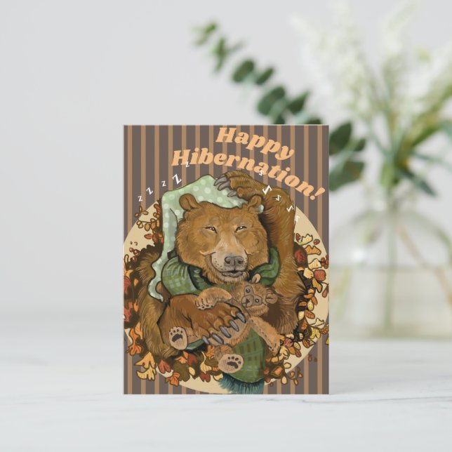 Carte d'ours câlin d'hibernation heureuse (Debout devant)