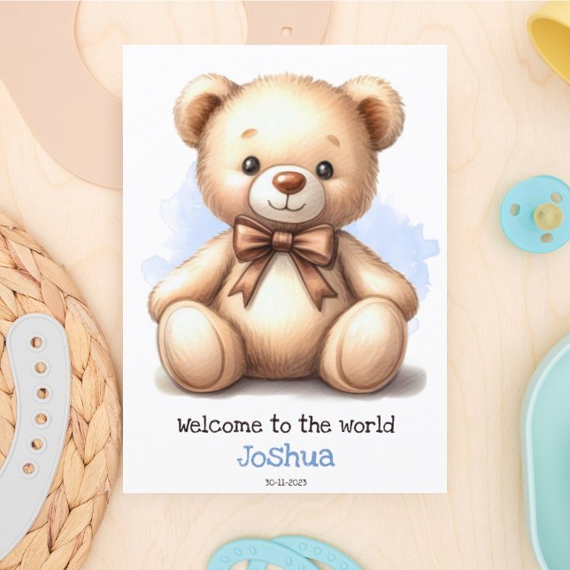 Carte d'ours en peluche bleu bébé personnalisée (Créateur téléchargé)