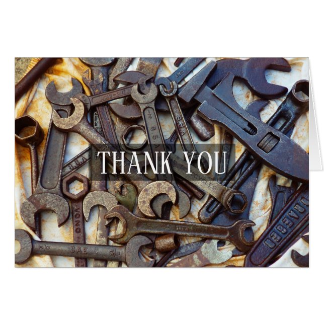 Carte d'outils Vintages personnalisable "Merci" (Devant horizontal)