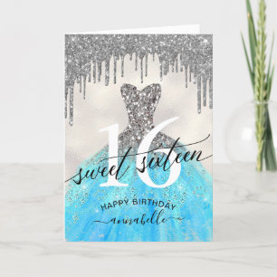 Carte Doux 16 Parties scintillant d'argent d'anniversair