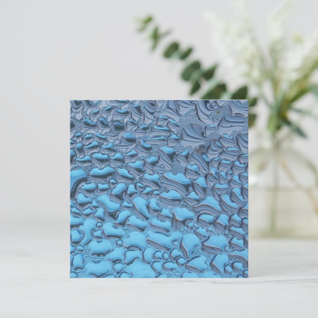 Carte Doux gouttes de pluie sur verre bleu (Debout devant)