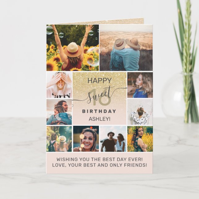 Carte Doux moderne 16 or anniversaire 11 photo collage (Devant)
