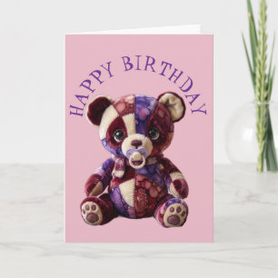 Carte Doux ours en patchwork câlin