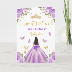 Carte Douze ans charmante Princesse Violette Fille Afro-