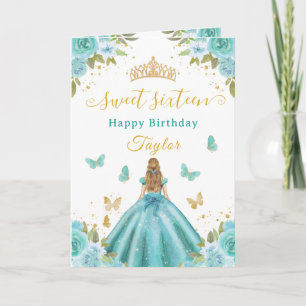 Carte Douze ans douce Princesse Turquoise Blonde Fille