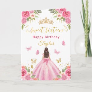 Carte Douze ans, rose, princesse, brunette
