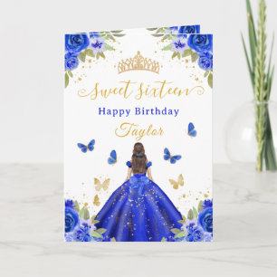 Carte Douze ans, Royale Bleu Princesse Fille Brune