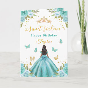 Carte Douze ans Turquoise Princesse Fille Afro-Américain