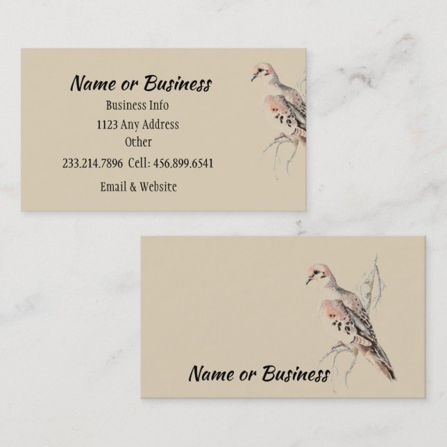 Carte Dove/Turtle Dove en deuil pour Customiser (Devant / Derrière)