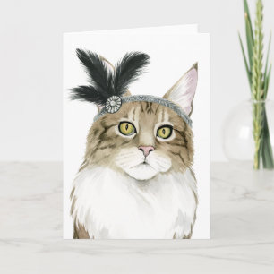 Carte Downton Cat   Orné De Plumes