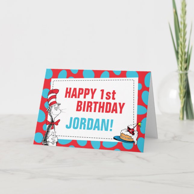 Carte Dr Seuss | Chat à l'anniversaire du Casquette (Devant)