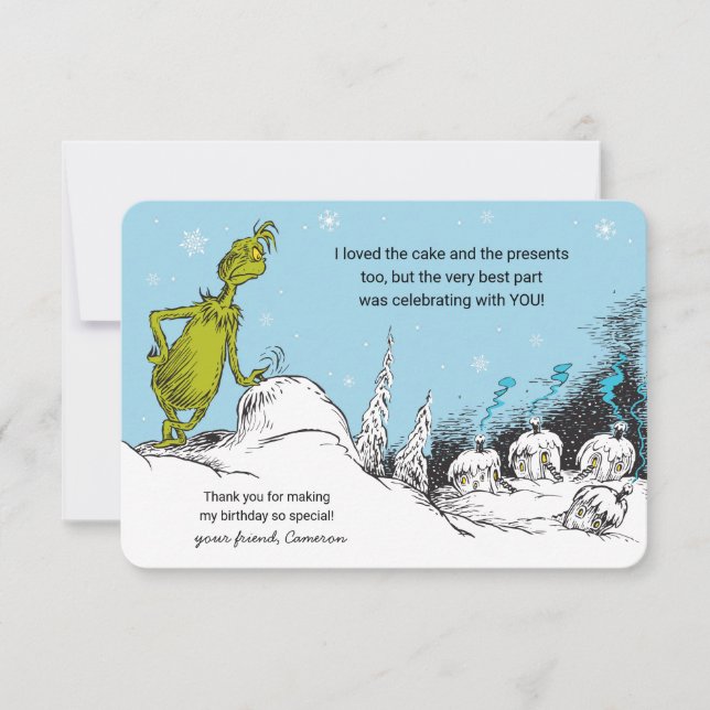 Carte Dr Seuss | Grinch hiver Merci d'anniversaire (Devant)