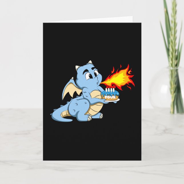 Carte DRAGON ANNIVERSAIRE 4 4ème anniversaire Boy Cute D (Devant)