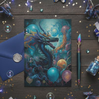 Dragon avec ballons d'anniversaire