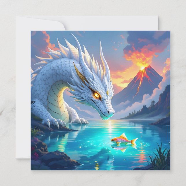 Carte Dragon blanc surréaliste et poisson d'or (Devant)