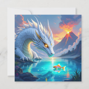 Carte Dragon blanc surréaliste et poisson d'or