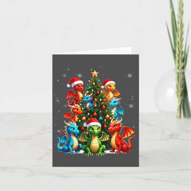 Carte Dragon Christmas Tree Squad Santa Hat Fantasy Myth (Devant)