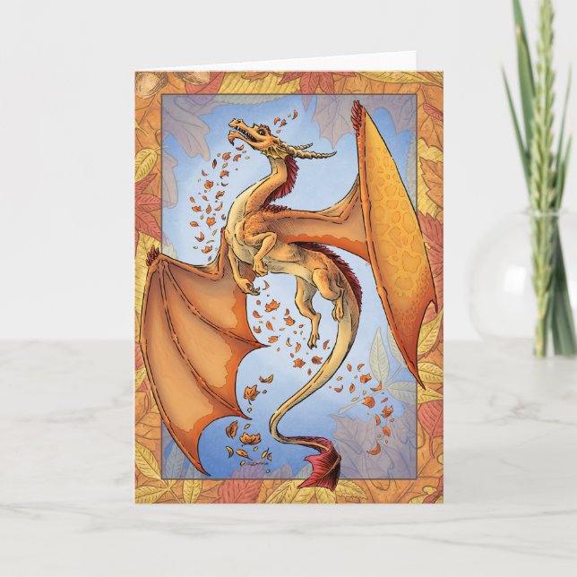 Carte Dragon d'Orange d'Automne Nature Imaginaire Art (Devant)
