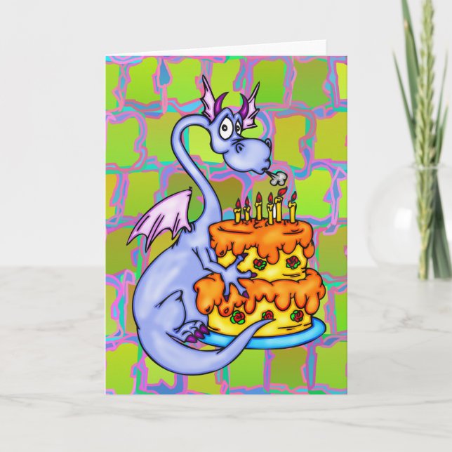 Carte Dragon et gâteau d'anniversaire (Devant)
