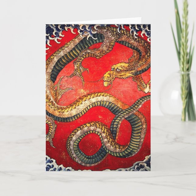 Carte Dragon japonais d'or Hokusai (Devant)