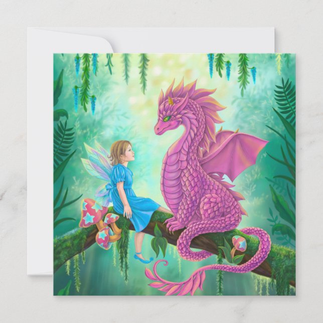 Carte Dragon rose et fée (Devant)