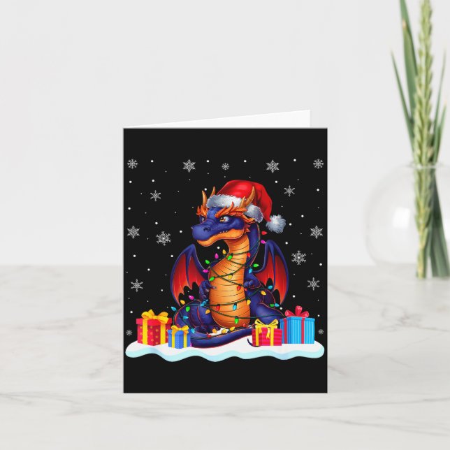 Carte Dragon Santa Hat Christmas Tree Light Xmas Pajama  (Devant)