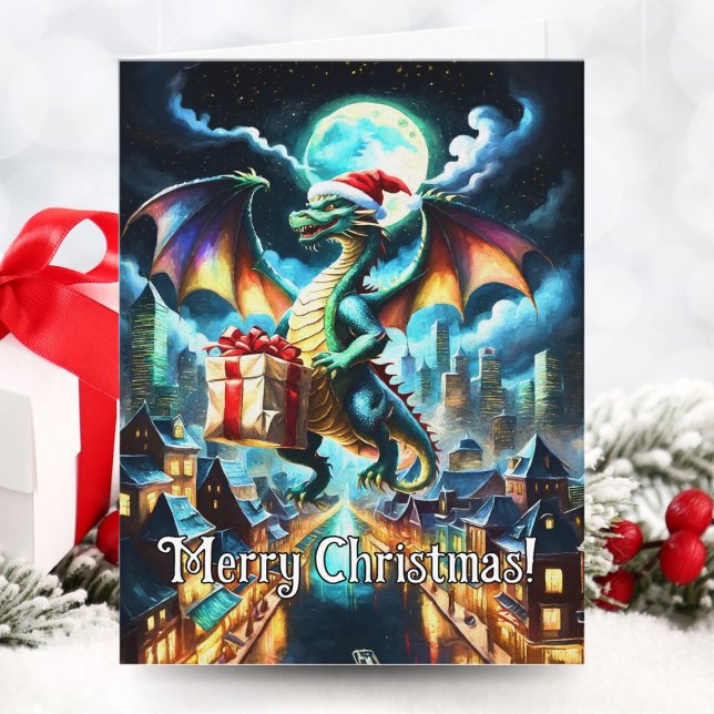 Carte Dragon Vert Délivrant Des Cadeaux De Noël (Créateur téléchargé)