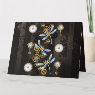Carte Dragonflies de Steampunk sur arrière - plan rayé b
