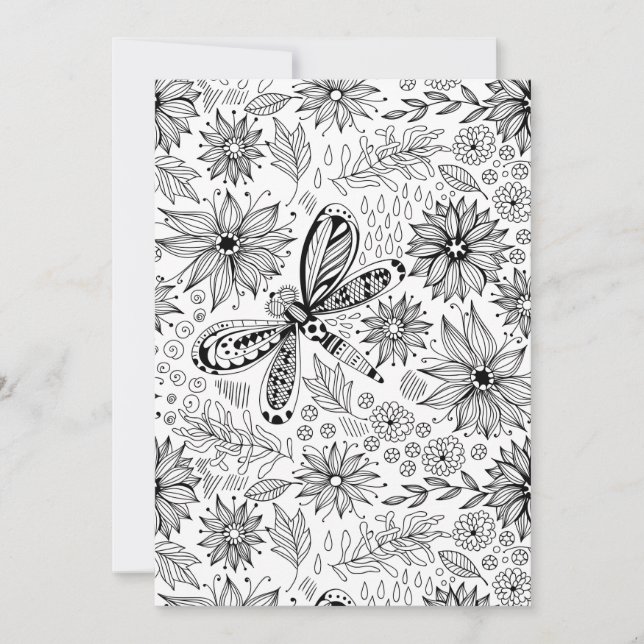 Carte Dragonfly et doodle de fleurs (Devant)
