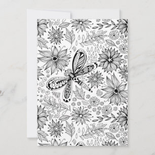Carte Dragonfly et doodle de fleurs