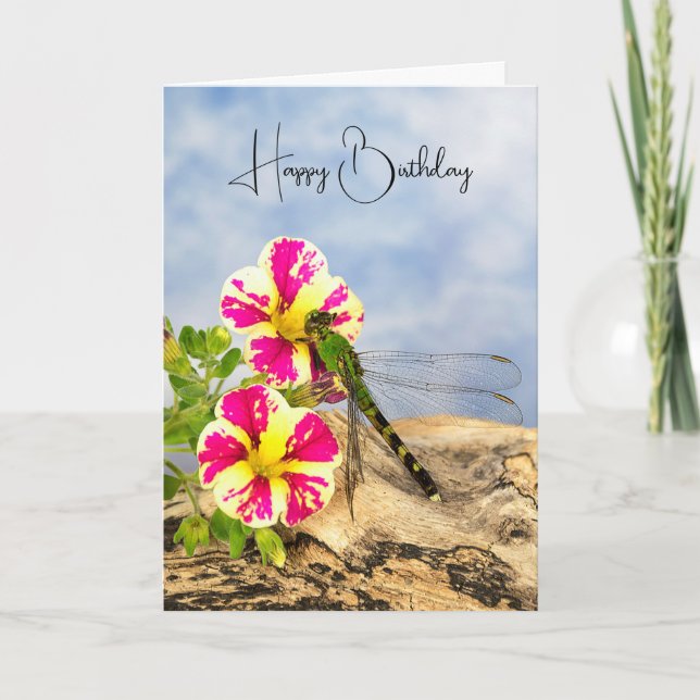 Carte Dragonfly On Petunia Anniversaire (Devant)