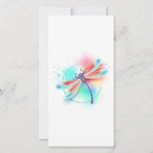 Carte Dragonfly rouge sur l'arrière - plan aquarelle