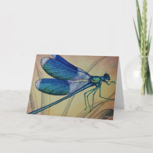 Carte Dragonfly vintage no 5 et Aquarelle en herbe art