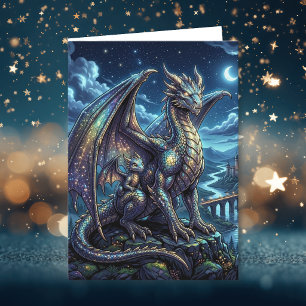 Carte Dragons Célestes au Clair de Lune Bonne Fête des
