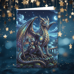 Carte Dragons Célestes au Clair de Lune Joyeux Anniver