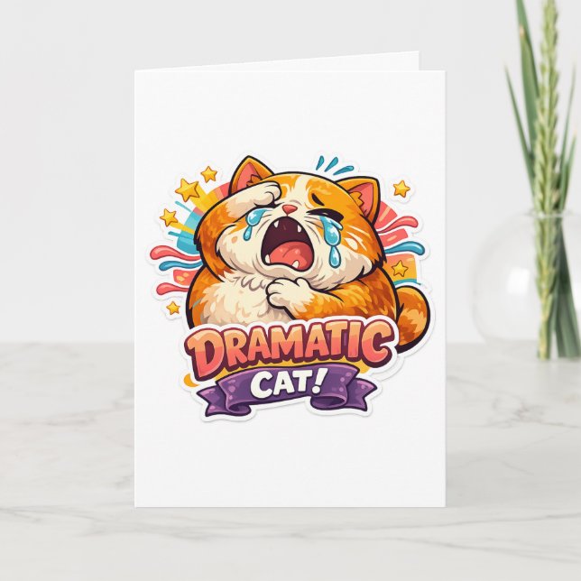 Carte Dramatic Cat Funny Crying Cartoon Art Reaction (Devant)